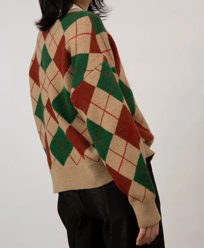 VNeck Argyle Knit Sweater