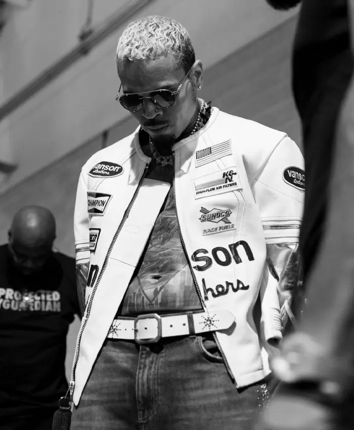Vanson Leathers Chris Brown White and Gold Jacket