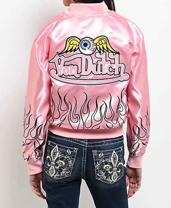 Von-Dutch-Pink-Satin-Bomber-Jacket