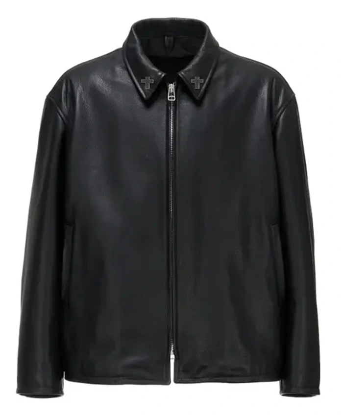 WILDSIDE x The Weeknd AFTER HOURS TIL DAWN Black Leather Jacket front view