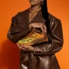 WNBA Angel Reese x Reese's Pieces Chocolate Brown Leather Blazer front view