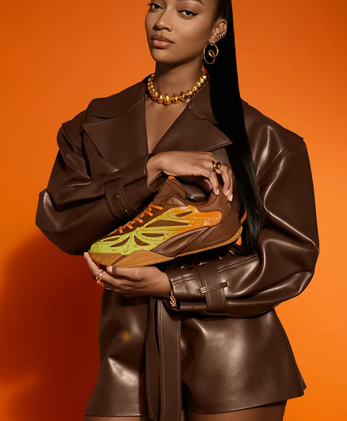 WNBA Angel Reese x Reese's Pieces Chocolate Brown Leather Blazer front view