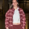 WNBA Caitlin Clark Indiana Fever vs. Washington Mystics Burgundy Plaid Fleece Track Jacket front view
