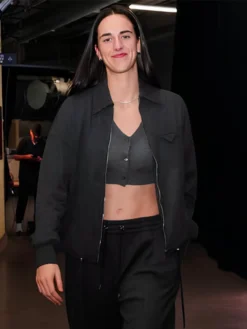WNBA Playoffs 2026 Caitlin Clark Indiana Fever vs Las Vegas Aces Black Workwear Cotton Jacket front view