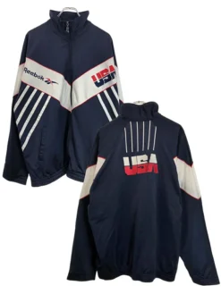 WNBA Star Angel Reese Vintage Team USA Blue Polyester Windbreaker Tracksuit front back view