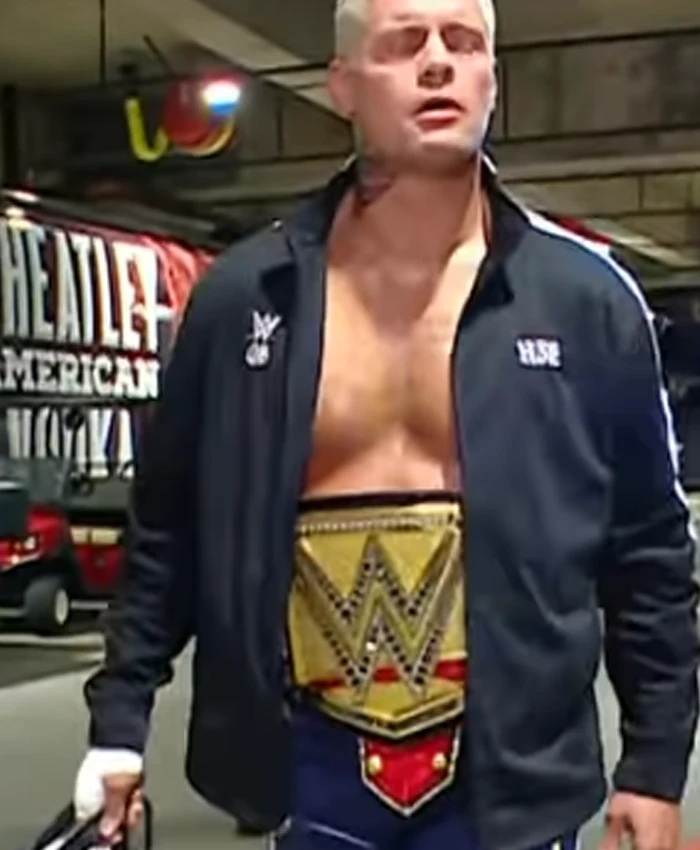 WWE Cody Rhodes H3E Dog Pharaoh Fleece Black And White Track Jacket front view