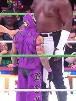 WWE Rey Mysterio AAA TripleMania 34 Halloween 2026 Purple And Black Leather Vest back view