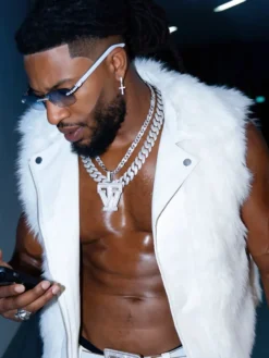 WWE Trick Williams White Fur Leather Vest