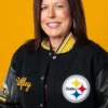 Wolfley NFL Team Pittsburgh Steelers Hall of Honor Class 2026 Black Letterman Varsity Jacket front view