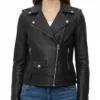 Womens-Black-Oakline-Zipper-Leather-Biker-Jacket