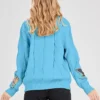 Women's Cable Knit Long Sleeve Blue Cardigan Sweater Back