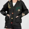 Women's Cable Knit Long Sleeve Cardigan Sweater Black