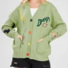 Women's Cable Knit Long Sleeve Cardigan Sweater Green
