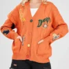 Women's Cable Knit Long Sleeve Cardigan Sweater Orange