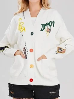 Women's Cable Knit Long Sleeve Cardigan Sweater White