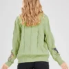 Women's Cable Knit Long Sleeve Green Cardigan Sweater Back