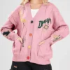 Womens-Chouyatou-Cable-Knit-V-Neck-Button-Down-Embroidery-Cardigan-Pink-Front