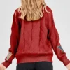 Womens-Chouyatou-Cable-Knit-V-Neck-Button-Down-Embroidery-Cardigan-Red-Back