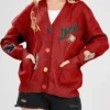Womens-Chouyatou-Cable-Knit-V-Neck-Button-Down-Embroidery-Cardigan-Red-Front