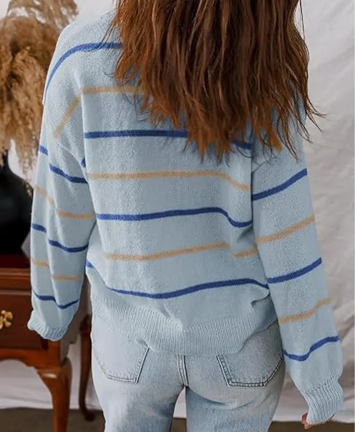 Women's Striped Cardigan Sweater Back