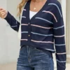 Women's Striped Knit Cardigan Blue Sweater