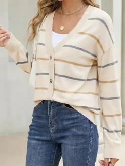 Women's Striped Knit Cardigan Sweater