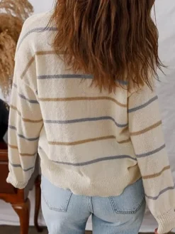 Women's Striped Knit Cardigan Sweater Back