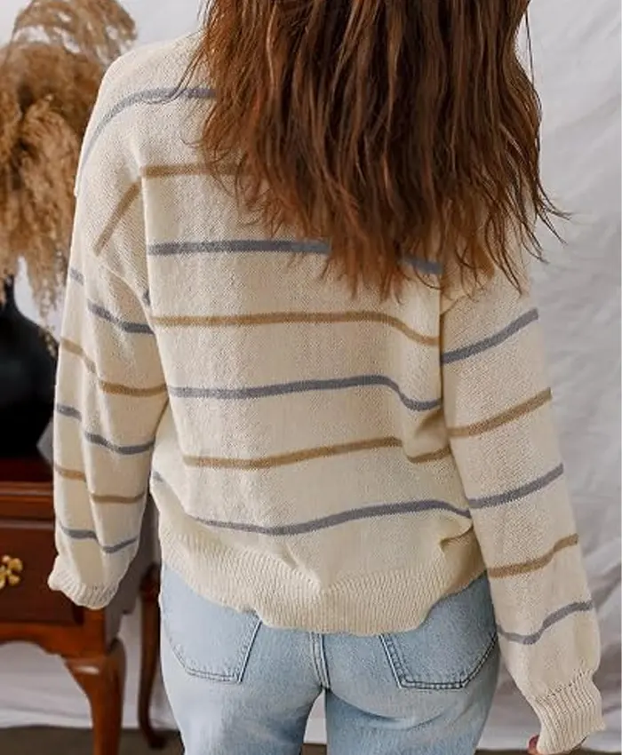 Women's Striped Knit Cardigan Sweater Back
