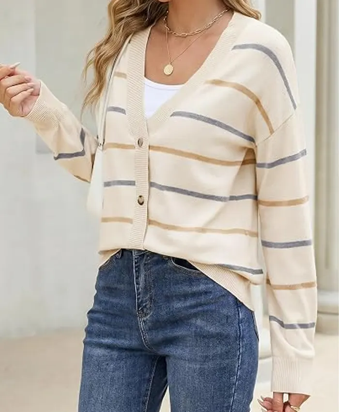 Women's Striped Knit Cardigan Sweater