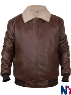 Xavier Smalls TV-Series Beauty in Black Season 02 Angel Brown Shearling Leather Bomber Jacket front view