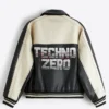ZARA Men's Techno Zero Color Block Black And Of-White Leather Jacket back view