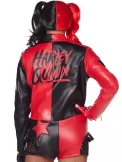 harley quinn black and red leather jacket