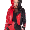 harley quinn leather biker jacket black and red