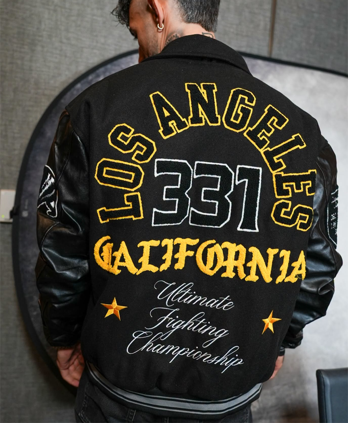 los angeles UFC 331 Black Varsity Jacket For Mens