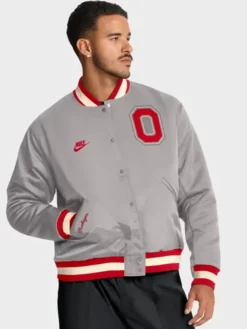 nike legacy ohio state buckeyes full snap bomber jacket gray