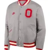 ohio state buckeyes nike legacy full snap bomber jacket gray