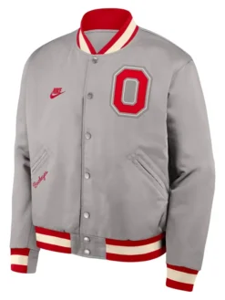ohio state buckeyes nike legacy full snap bomber jacket gray
