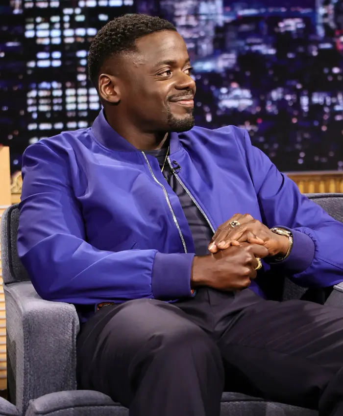 the Tonight Show jimmy fallon Daniel Kaluuya Blue Bomber Jacket