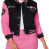 womens ghost face pink varsity jacket