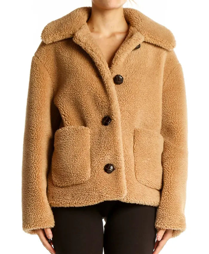 zara Camel Teddy Bear Cropped Jacket