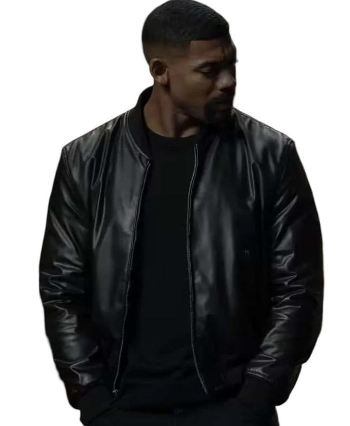 Aaron-Pierre-TV-Series-Lanterns-2026-John-Stewart-Black-Bomber-Leather-Jacket-Front