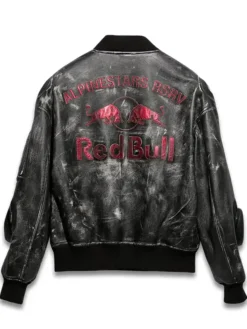 Alpinestars RSRV x Red Bull Black Distressed Leather Bomber Jacket back view