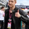 Aston Martin F1 Bang Chan Black Leather Bomber Biker Jacket On Sale