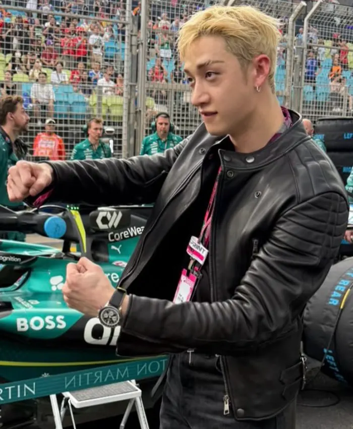 Aston Martin F1 Bang Chan Black Leather Jacket