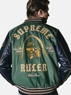 Avengers Doomsday NYCC 2026 Heroes and Villains Doctor Doom Supreme Ruler Without Rival Green Varsity Jacket back view