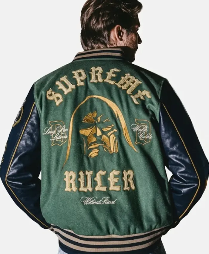 Avengers Doomsday NYCC 2026 Heroes and Villains Doctor Doom Supreme Ruler Without Rival Green Varsity Jacket back view