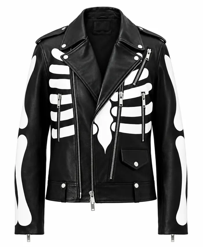 Axl Ros Skeleton Black Leather Biker Jacket