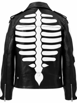 Axl Ros Skeleton Print Leather Biker Jacket Black