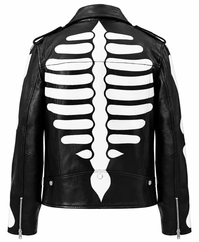 Axl Ros Skeleton Print Leather Biker Jacket Black