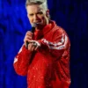 BST Hyde Park Stage Robbie Williams Red Sequin Striped Track Jacket For Sale